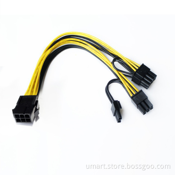 Cable PCI-E PCIE 6p Female to 2 Port Dual 8pin 6+2p Male GPU Graphics Video Card Power Supply Splitter Extension Cord 18AWG Wire